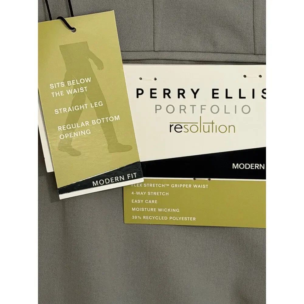 Perry Ellis Portfolio Pants Men's 36x32 Modern Fit Dress Pant Chiseled Stone NWT